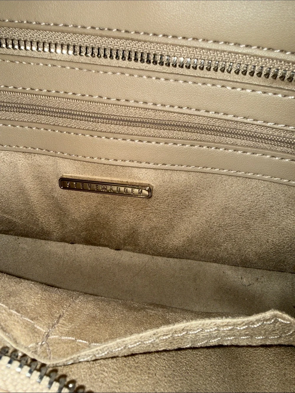 Steve Madden Quilted Cream Satchel with Silver Chain Handles